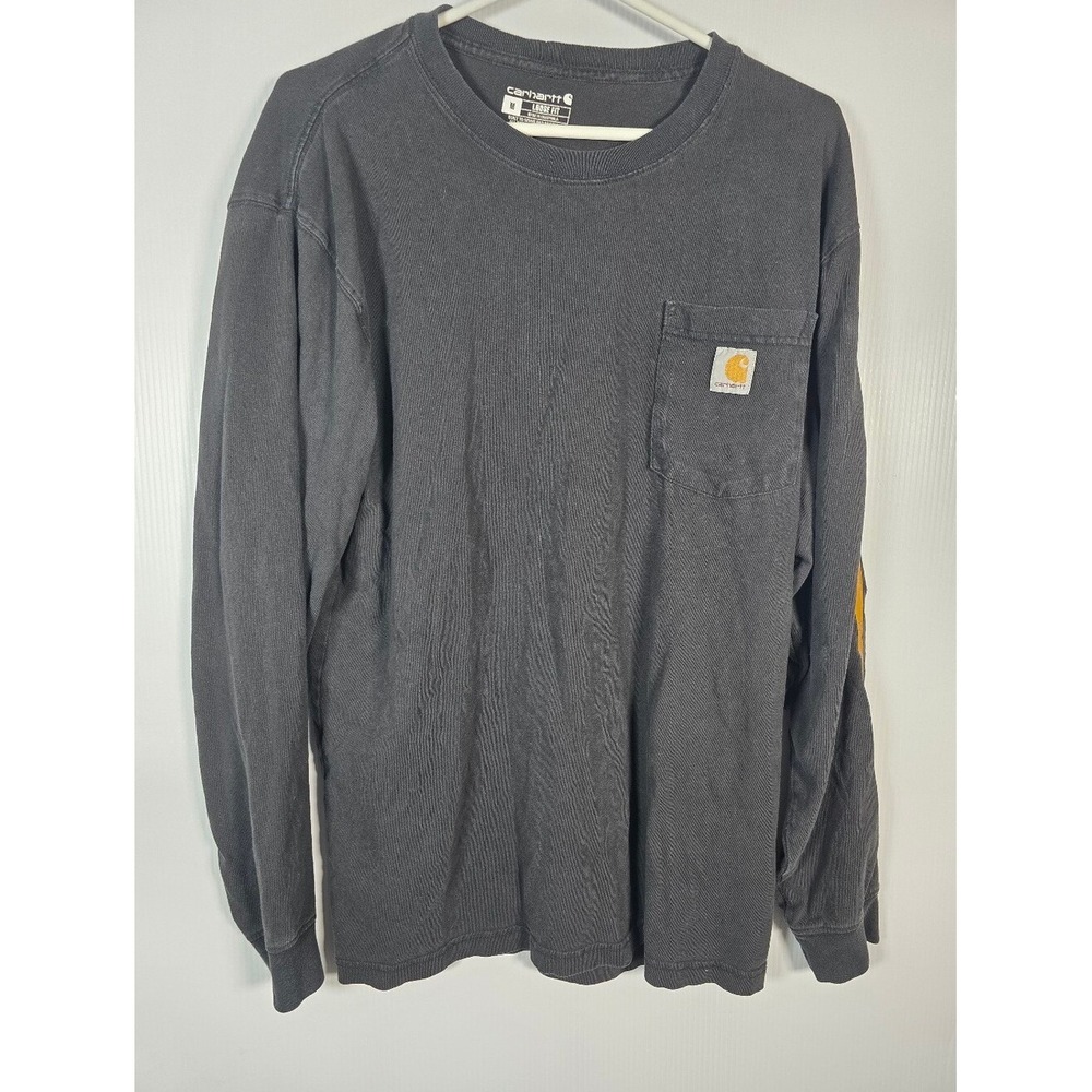 Carhartt Mens Black Long Sleeve Pocket T-Shirt Sleeve Logo Workwear M Loose Fit